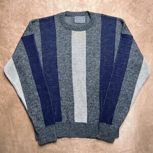 Vintage 80s Le Tigre Striped Color Block Sweater Knit Blue Men's M Retro Skater